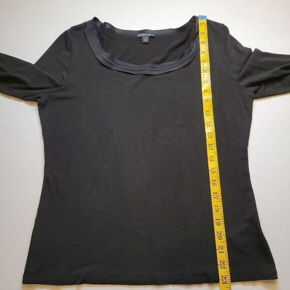 Lafayette 148 Black Scoop Neck Long Sleeve Tee Top Elevated Basic Blouse - Picture 8 of 11
